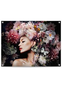 Reinders! Poster Vrouw met bloemenhoed Outdoor voor tuin of balkon bloemen roze