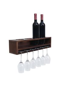 Weinregal HWC-P21, Glas-/Flaschenhalter Wandbar Regal für 4 Flaschen/6 Gläser Holz FSC®-zertifiziert 12x48x12cm ~ braun