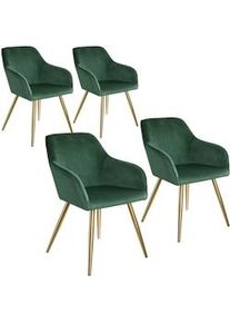 TecTake 4x Sedia Marilyn effetto velluto oro - verde scuro/oro - 404003
