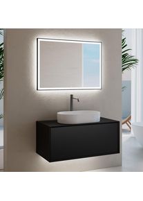neoro n60 Meuble bas l: 100 cm, 1 tiroir, vasque blanche, avec miroir &eacute;clair&eacute;,, BN0928WH+BN0756BM+BN0016MI,