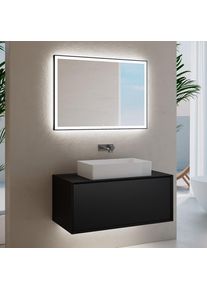 neoro n60 Meuble bas l: 100 cm, 1 tiroir, vasque blanche, avec miroir éclairé,, BN0944WH+BN0756BM+BN0016MI,