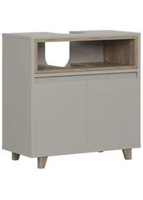 VICCO Waschbeckenunterschrank Elnor Greige/Eiche 60 x 61 cm mit 2 Türen , Greige, Eichefarben , Holzwerkstoff , Rechteckig , 60x61x30 cm , Badezimmer, Badezimmerschränke, Waschbeckenunterschränke