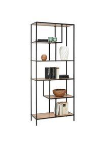 Xora Regal, Schwarz, Eichefarben, Metall, Holzwerkstoff, 5 F&auml;cher, 77x185x33 cm, stehend, in verschiedenen Gr&ouml;&szlig;en erh&auml;ltlich, Wohnzimmer, Regale, B&uuml;cherregale