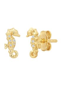 Rafaela Donata, Damen, Paar Ohrstecker &raquo;Set: RD5010&laquo; mit Zirkonia, gelbgold + wei&szlig;, gelbgold + wei&szlig;, Maritime Seepferdchen-Ohrstecker mit Zirkonia