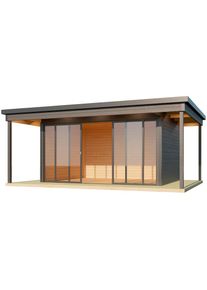 Lasita Maja, Gartenhaus &raquo;DOMEO 4 LOGGIA CARBONGRAU/ANTHRAZIT - NEU&laquo; Fundamentmass 800+4180+800 x 800+3219, Carbongrau, Carbongrau, Holzwerkstoff, 