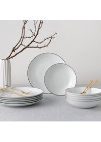 my home, Tafelservice &raquo;Madeline&laquo; Geschirr, trendige Coupeform, handgemalte, schwarzes Liniendekor, wei&szlig;/schwarz, Porzellan, 12 Stk., wei&szlig;/schwarz