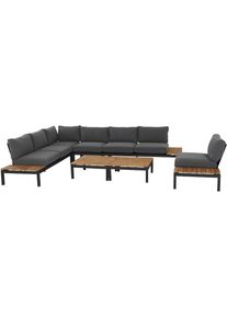 siena GARDEN , Gartenlounge-Set »Alvida« Set, 15 Stk. tlg. best. aus 2 Sofas, 1 Ecksofa, 1 Tisch und 12 Kissen , matt anthrazit, teak +