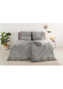 my home, Bettw&auml;sche &raquo;Desner3&laquo; 2 Stk. tlg. Bettw&auml;sche mit Rei&szlig;verschluss, Cashmere-Touch, kuschelig & weich, grau, Microfaser, Obermaterial: 100% 