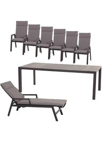 siena GARDEN , Garten-Essgruppe »Valencia/Ancona« Set, 6 Sessel: 59x71x110 cm, Liege: 70x154x109,5 cm, Tisch: 220x100x74 cm, 15 Stk. tlg....