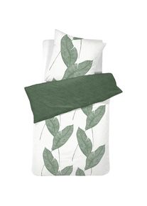 Damai , Wendebettwäsche »Blade« 2 Stk. tlg. mit Blattmuster , green , Obermaterial: 100% Baumwolle , B/L: 135 cm x 200 cm