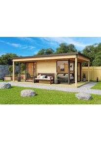 Lasita Maja , Gartenhaus »Domeo 3 Loggia natur« mit Überdachung, Position der Zwischenwand flexibel, BxT: 608x419 cm , naturbelassen