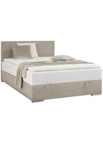 CARRYHOME Boxbett, Sandfarben, Textil, H3, H&ouml;he ca. 22 cm, 90x200 cm, Topper durchgehend, in verschiedenen Gr&ouml;&szlig;en erh&auml;ltlich, Matratze durchgehend, Schlafzimmer, Betten, Boxspringbetten