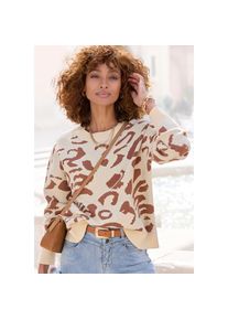 Lascana, Jacquardpullover mit Leomuster, Strickpullover, Animalprint, modisch, creme-camelfarben, 32/34, Jacquardpullover
