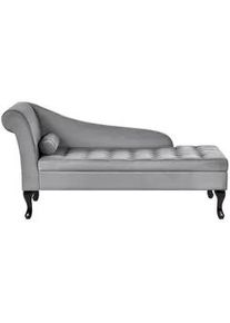 Beliani Chaiselongue Samtstoff hellgrau mit Bettkasten linksseitig Pessac , Grau, Schwarz , Textil , 145x71x62 cm , Wohnzimmer, Sofas & Couches, Sofas, Recamieren