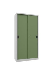 Pavoy Schuifdeurkast, hoogte 1950 mm, deuren van massief plaatstaal, b x d 1000 x 400 mm, met 4 legborden, deur resedagroen