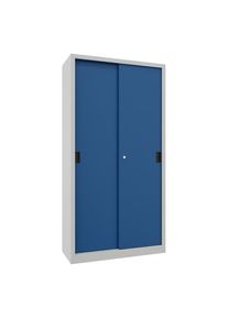 Pavoy Armario de puertas correderas, altura 1950 mm, puertas de chapa maciza, A x P 1000 x 400 mm, con 4 baldas, puerta en azul genciana
