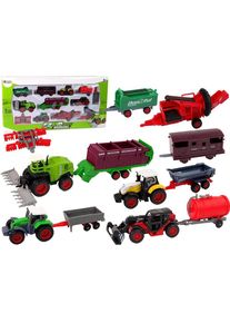 Lean Toys Set Landwirtschaftsfahrzeuge Traktor 12-teilig aus Metall