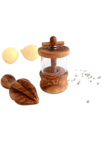 Olivenholz-Erleben Kräutermühle »und Zitronenpresse aus naturbelassenem Olivenholz« Mühle mit Funktion für grobes/feines Mahlen, Presse leicht zu...