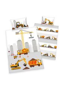Herding Babybettwäsche »Stadt Baustelle« 2 Stk. tlg. mit Baufahrzeugen in grau, Größe B/L: 60 cm x 40 cm