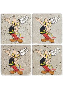 Luckylinde Getränkeuntersetzer »Asterix Motiv Fliesen Steine« Asterix Set Topfuntersetzer Naturstein Untersetzer 10x10x1cm in rot
