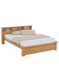 Home Affaire Massivholzbett »"KERO" BESTSELLER! Stauraum im Kopfteil« zertifiziertes Massivholz (Kiefer) in gelb, Größe Liegefläche B/L: 160 cm x...