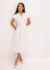 bonprix Femei Rochie-cămașă din dantelă perforată, alb, 44