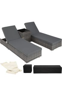 TecTake 2 lettini in alluminio e polyrattan + tavolo - grigio - 403088