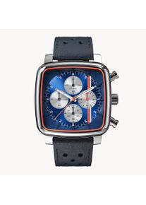D20 Chronograph Stradale-Men's Watch-Blue/Blue-Sapphire-hardened mineral glass-Leather Strap &ndash; 41 mm Case &ndash; Quartz Movement-deTomaso