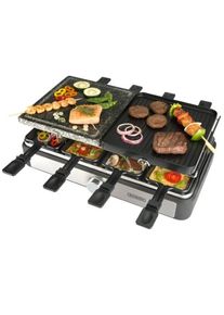 BOURGINI - Raclette Grill Gourmete Plus 8P. 1300W, Termostato regulable hasta 210o, 8 Espátulas de madera