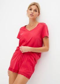 bonprix Piżama z krótkimi spodniami z delikatnym koronkowym obszyciem, czerwony, 56/58