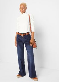 bonprix Spodnie sztruksowe ze stretchem, Wide, niebieski, 54