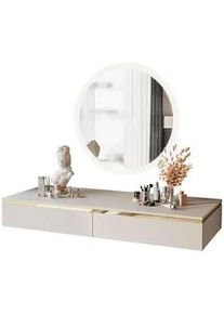 Lookway Schminktisch Aurora in Kaschmir mit Spiegel , Holzwerkstoff , Uni , 2 Schubladen , Rechteckig , 102x15x44 cm , Schlafzimmer, Schminktische