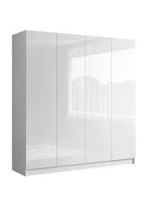 Lookway Kleiderschrank Aurel 4D , Weiß Hochglanz , Holzwerkstoff , Uni , 2 Schubladen , Rechteckig , 200x200x57 cm , Schlafzimmer, Kleiderschränke, Drehtürenschränke