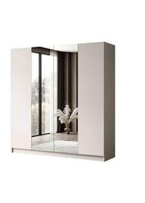 Lookway Kleiderschrank Aurel 4D in Kaschmir mit Spiegel , Kaschmir, Beige , Holzwerkstoff , Uni , 2 Schubladen , Rechteckig , 200x200x57 cm , Schlafzimmer, Kleiderschränke, Drehtürenschränke
