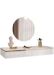 Lookway Schminktisch Aurora in Weiß hochglanz mit Spiegel , Weiß Hochglanz , Holzwerkstoff , Uni , 2 Schubladen , Rechteckig , 102x15x44 cm , Schlafzimmer, Schminktische