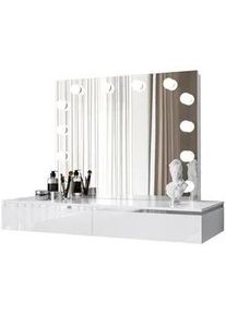 Lookway Schminktisch Aurora Silver Elite Hängend mit Spiegel Hochglanz Weiß , Weiß Hochglanz , Holzwerkstoff , 102x14.9x43.6 cm , Schlafzimmer, Schminktische