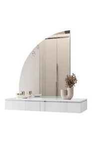 Lookway Schminktisch Aurora-Q Silver Hängend mit Spiegel Hochglanz Weiß , Weiß Hochglanz , Holzwerkstoff , 102x15x43.6 cm , Schlafzimmer, Schminktische