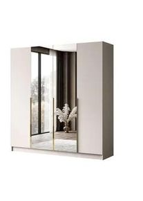 Lookway Kleiderschrank Aurel 4D mit Spiegel mit goldenen Griffen , Kaschmir , Holzwerkstoff , Uni , 2 Schubladen , Rechteckig , 200x200x57 cm , Schlafzimmer, Kleiderschränke, Drehtürenschränke
