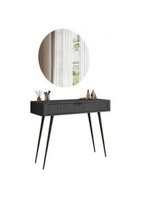 Lookway Schminktisch Scarlett MIT Rundem Led-Spiegel Schwarz , Schwarz , Holzwerkstoff , 100x78x38 cm , Schlafzimmer, Schminktische