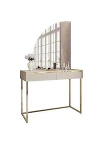 Lookway Schminktisch Aurora-Q Gold auf goldenem Gestell mit links Spiegel , Kaschmir , Holzwerkstoff , Uni , 2 Schubladen , links montierbar,Rechteckig , 102x174x44 cm , Schlafzimmer, Schminktische