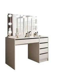 Lookway Schminktisch Mada Elite in Kaschmir mit Spiegel und LED Beleuchtung , Kaschmir , Holzwerkstoff , Uni , 5 Schubladen , Rechteckig , 120x142x55 cm , Schlafzimmer, Schminktische