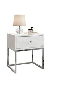 Lookway Nachttisch Blanco Glamour Weiß Hochglanz auf verchromtem Gestell Kristallgriff , Holzwerkstoff , 45x53x36.6 cm , Schlafzimmer, Nachttische