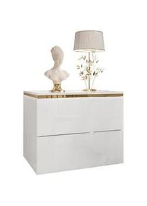 Lookway Nachttisch Aurora II hängender schrank Weiß / Weiß hochglanz , Weiß Hochglanz , Holzwerkstoff , Uni , 2 Schubladen , Rechteckig , 50x40x37 cm , Schlafzimmer, Nachttische