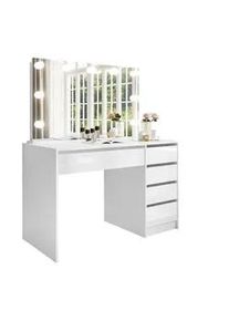 Lookway Schminktisch Mada Elite Weiß / Weiß hochglanz mit Spiegel und Beleuchtung , Weiß Hochglanz , Holzwerkstoff , 5 Schubladen , 120x142x55 cm , Schlafzimmer, Schminktische
