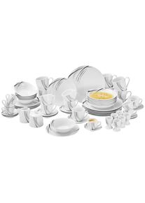 Novel Kombiservice , Grau, Schwarz, Weiß , Keramik , 62-teilig , Streifen , 190 ml,190 ml,220 ml,270 ml,90 ml,420 ml,430 ml , Lfgb , lebensmittelecht