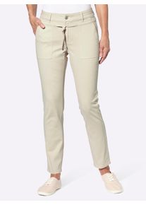 Dames Jeans met tunnelkoord en bindceintuur in zand ,maat 38, WITT, 98% Katoen, 2% Elastan