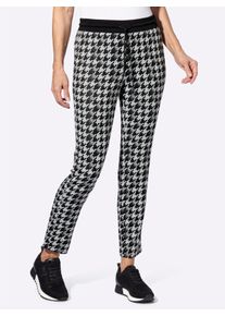 Dames Comfortbroek in smal model, pied-de-poule in zwart/ecru geprint ,maat 38, WITT, 98% Polyester, 2% Elastan