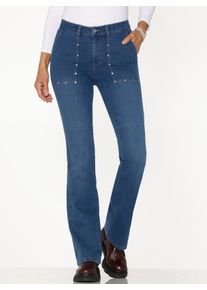 Dames Bootcut jeans met sierstuds in blue-stonewashed ,maat 38, WITT, 81% Katoen, 17% Polyester, 2% Elastan