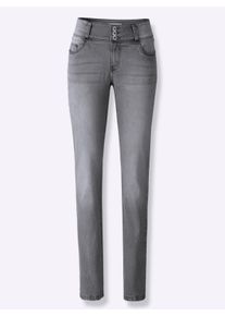 Dames 5-pocketjeans met hoge band in stone-grey-denim ,maat 40, WITT, 99% Katoen, 1% Elastan