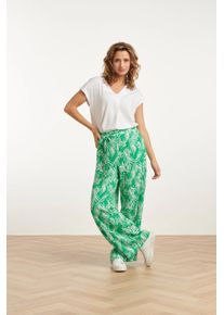 Smashed Lemon 25047 stretchy flowy broek met bladprint |